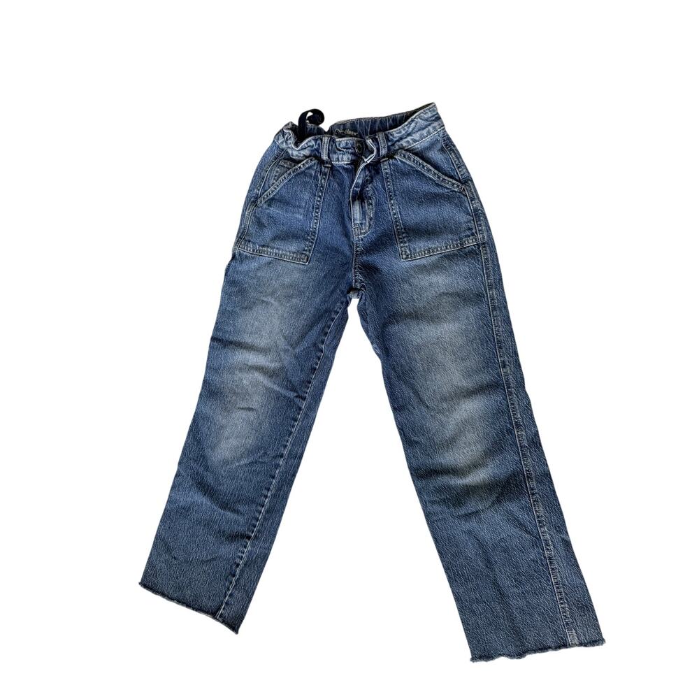 Art Class Girls Wide Leg Acid Wash Carpenter Jeans Raw Hem